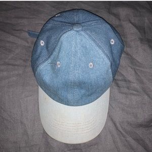 Blue and white hat